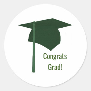Congrats Grad Green Cap and Tassel Graduation Classic Round Sticker