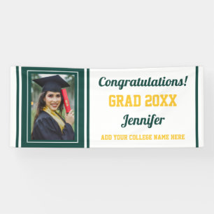 Congrats Grad Green Gold White Photo Graduation Banner