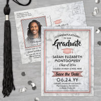 Congrats Grad Marble and Pink Save the Date Photo