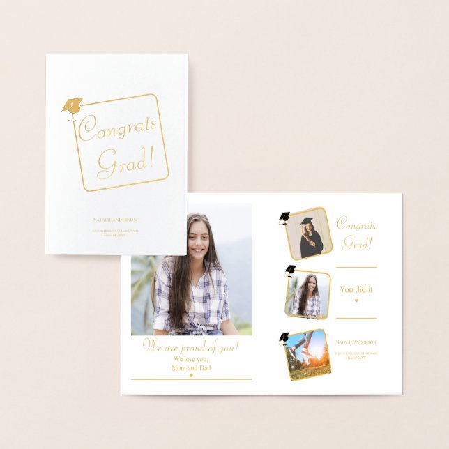Congrats Grad Minimalist Modern Elegant Graduation Foil Card (Display)