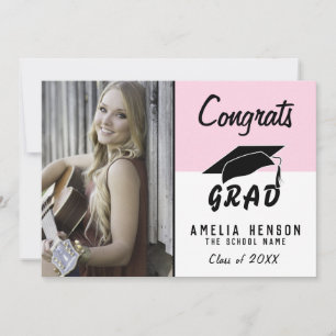 Congrats Grad Modern Pink Photo Graduation Card