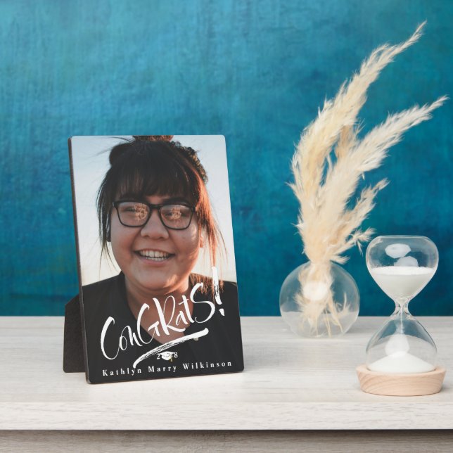 Congrats Grad Modern Script Graduation Photo Plaque (Side)