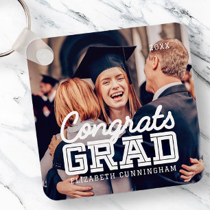Congrats Grad Modern Simple Preppy Photo Key Ring