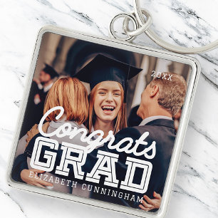 Congrats Grad Modern Simple Preppy Photo Key Ring