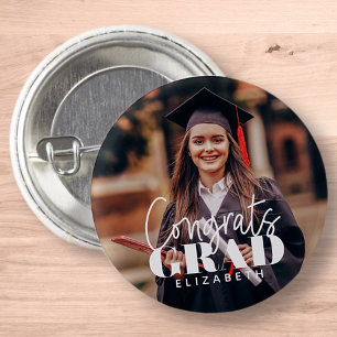 Congrats Grad Modern Simple Script Custom Photo 3 Cm Round Badge