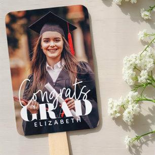 Congrats Grad Modern Simple Script Custom Photo Hand Fan