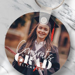 Congrats Grad Modern Simple Script Custom Photo Key Ring<br><div class="desc">This simple and modern design is composed of serif typography and add a custom photo.</div>