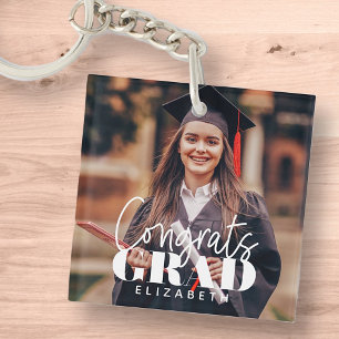 Congrats Grad Modern Simple Script Custom Photo Key Ring