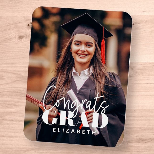 Congrats Grad Modern Simple Script Custom Photo Magnet (Creator Uploaded)