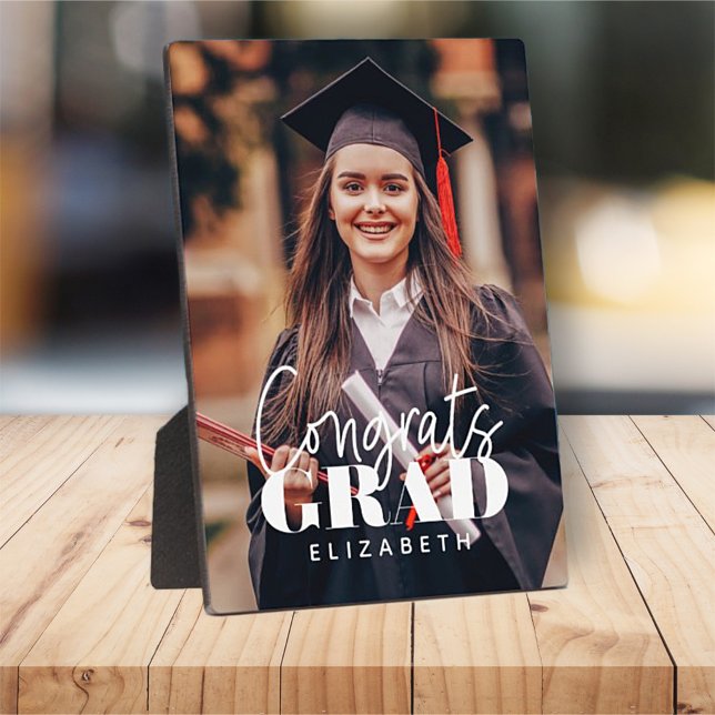 Congrats Grad Modern Simple Script Custom Photo Plaque (Creator Uploaded)
