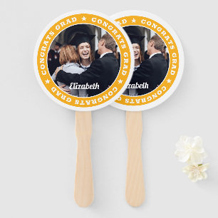 Congrats Grad Modern Simple Stars Custom Photo Hand Fan