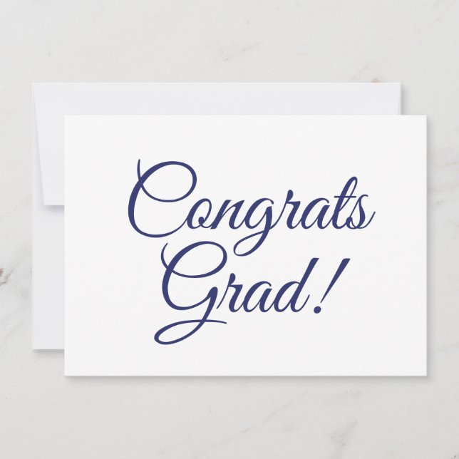 Congrats grad navy blue custom script calligraphy card (Front)