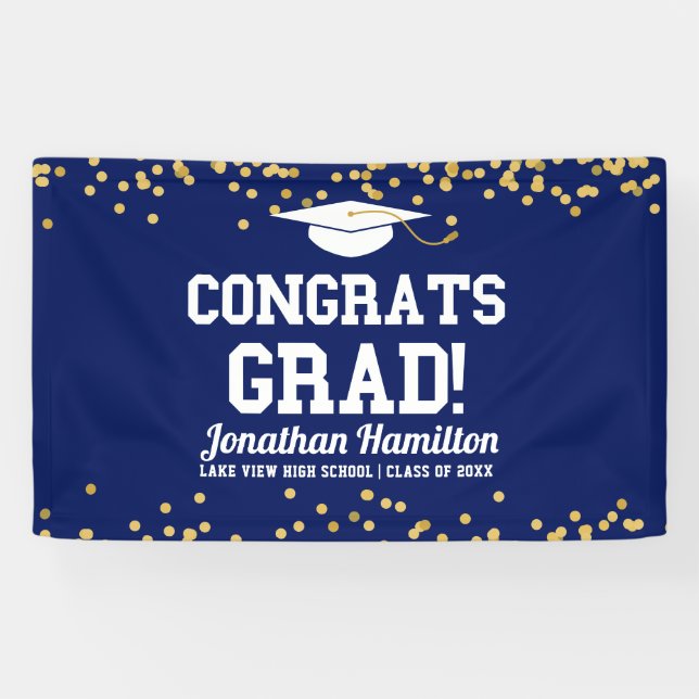 Congrats Grad Navy Blue Grad Party Banner (Horizontal)