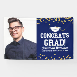 Congrats Grad Navy Blue Grad Party Photo Banner