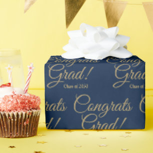 Congrats grad navy gold custom script class year wrapping paper