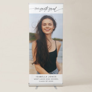 Congrats Grad Party Elegant Script Photo Retractable Banner
