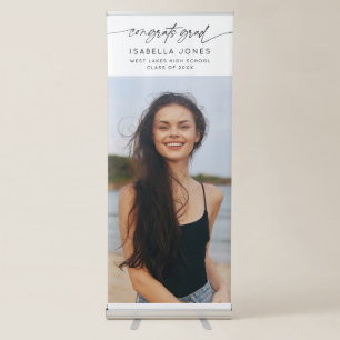Congrats Grad Party Elegant Script Photo Retractable Banner
