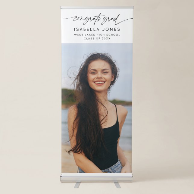 Congrats Grad Party Elegant Script Photo Retractable Banner (Front)