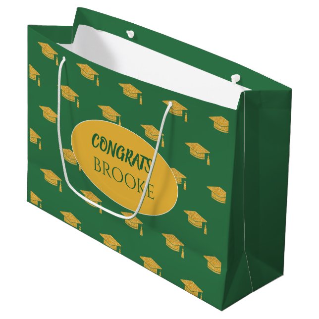 Congrats Grad! Personalised green Gift bag (Front Angled)