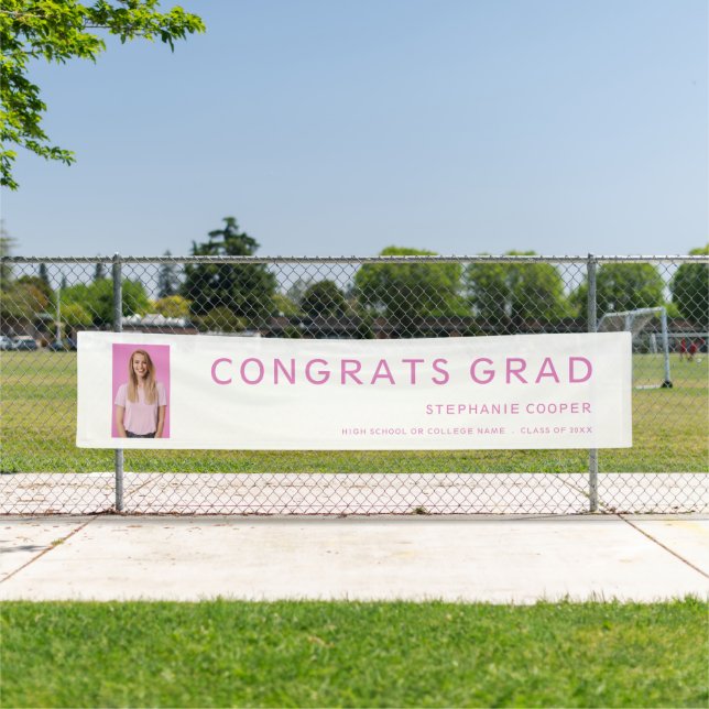 Congrats Grad Photo Pink Text Graduation Banner (Insitu)