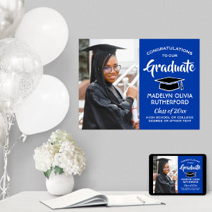 Congrats Grad Photo Royal Blue & White Graduation Poster