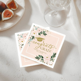 Congrats Grad Pink Blush Floral Graduation Party Napkin