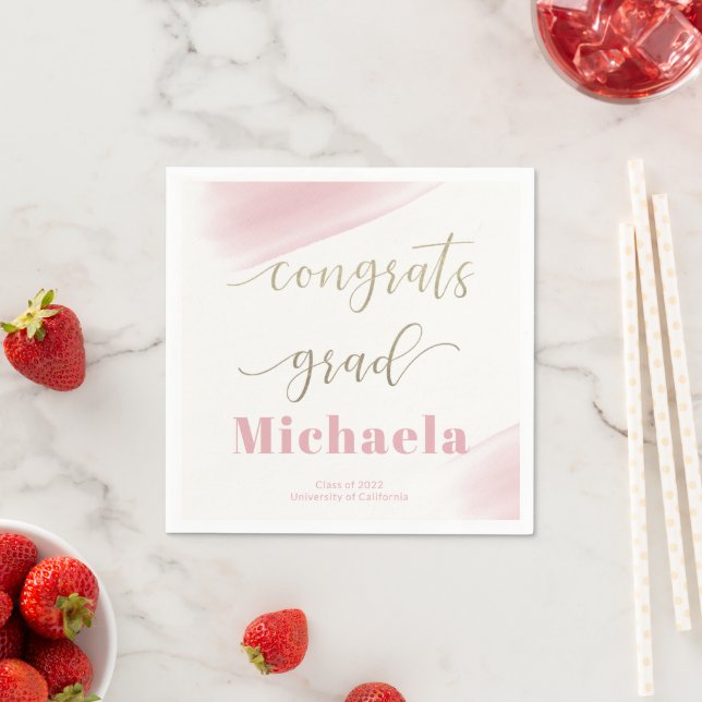 Congrats Grad Pink Gold Graduation Party  Napkin (Insitu)