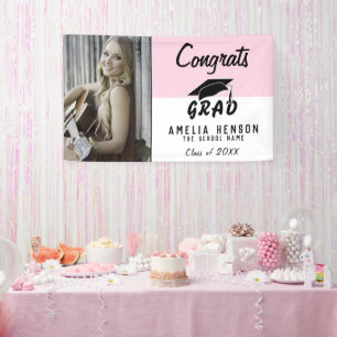 Congrats Grad Pink Photo Graduation Party Banner