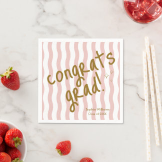 Congrats Grad Pink Wavy Stripe Graduation Napkin