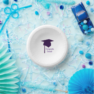 Congrats Grad, Purple Graduation Cap Paper Bowls Plate