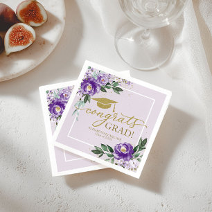 Congrats Grad Purple Lavender Floral Grad Party Napkin