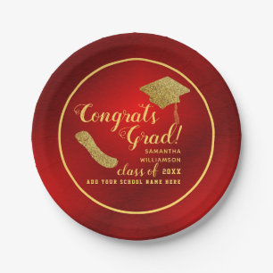 Congrats Grad Red and Gold Class of 2025 Paper Plate