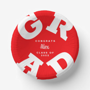 Congrats Grad Red and White Personalised Paper Plate