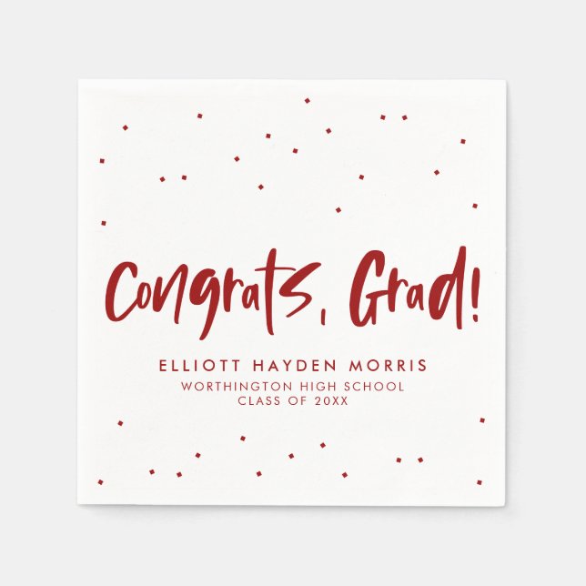 Congrats grad scarlet red confetti graduation napkin (Front)