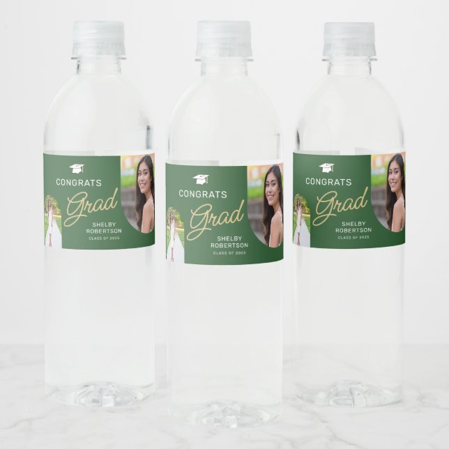 Congrats Grad Script Modern Arch 2 Photo  Water Bottle Label (Bottles)