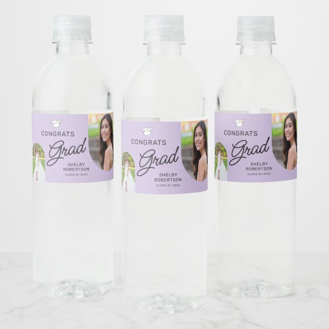 Congrats Grad Script Modern Arch 2 Photo  Water Bottle Label (Bottles)
