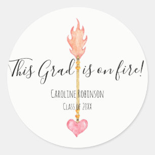 Congrats Grad Simple Elegant Watercolor Pink Arrow Classic Round Sticker