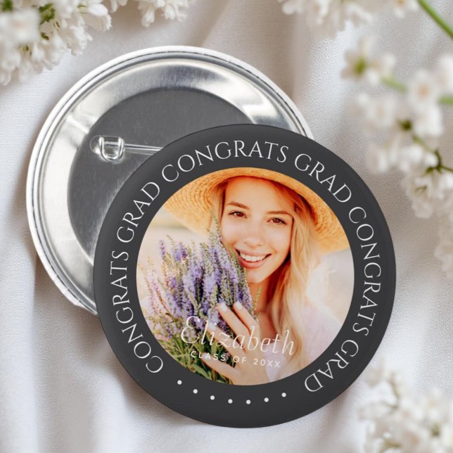 Congrats Grad Simple Modern Custom Photo 6 Cm Round Badge (Creator Uploaded)