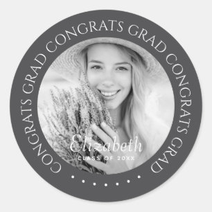 Congrats Grad Simple Modern Custom Photo Classic Round Sticker