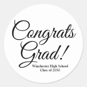 Congrats grad white black custom school class year classic round sticker