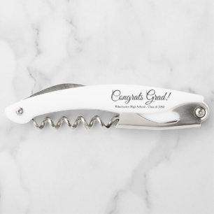 Congrats grad white black custom script class year corkscrew