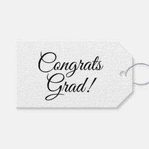 Congrats grad white black custom script simple gift tags