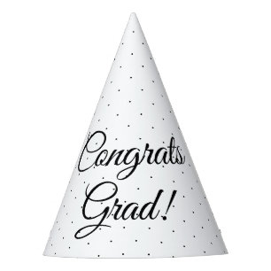 Congrats Grad white black script polka dot elegant Party Hat
