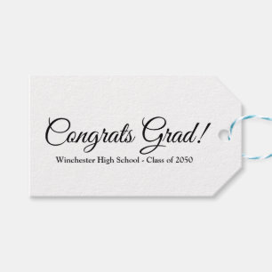 Congrats grad white custom script text class year gift tags