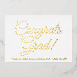 Congrats grad white gold custom school class year foil holiday card