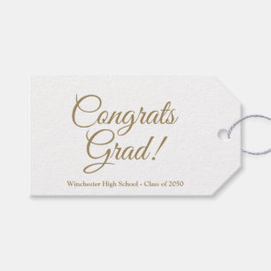 Congrats grad white gold custom school class year gift tags