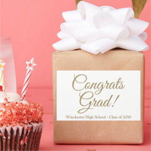 Congrats grad white gold custom school class year rectangular sticker