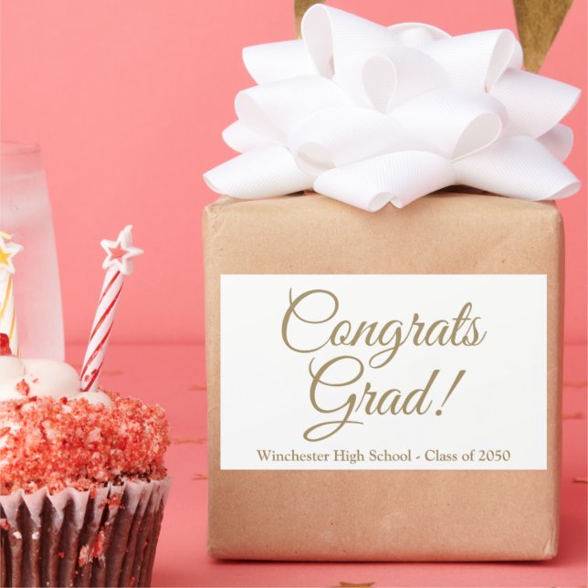 Congrats grad white gold custom school class year rectangular sticker (Party)