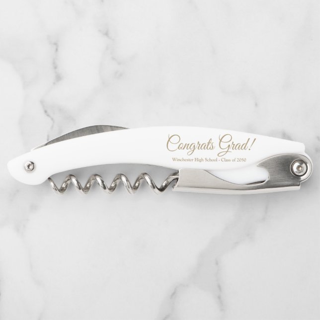 Congrats grad white gold custom script class year corkscrew (Back)