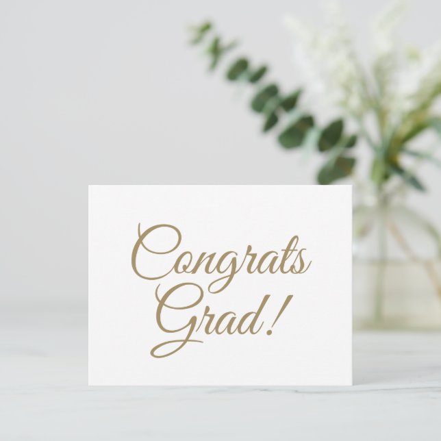 Congrats grad white gold custom script elegant postcard (Standing Front)